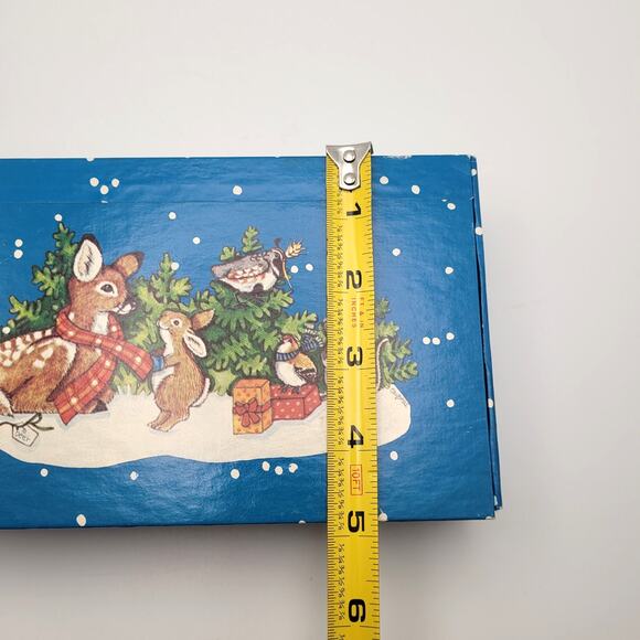Vintage Blue Pencil Box Animals in Snow Hinged Lid Stationery Storage Old School - Picture 8 of 11